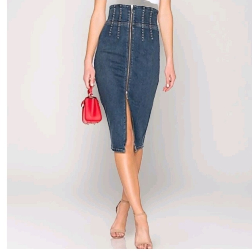 Current/Elliott The Trilby Studded Denim Zip Front Pencil Skirt 28